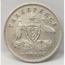 AUSTRALIA 1934/3 . THREEPENCE . OVERDATE .  VERY VISIBLE 3